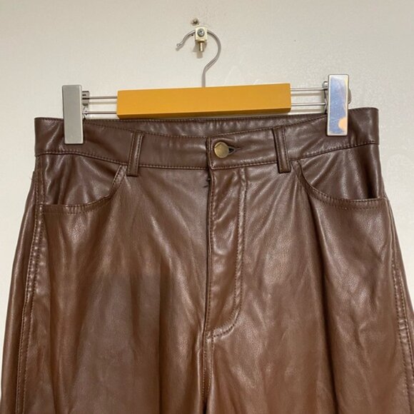 Garage Brown Faux Leather Straight-Leg Pants P/S - Picture 4 of 8